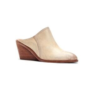 Frye SERENA WOMENS ALMOND TOE LEATHER WEDGE MULES‎ SIZE 8.5